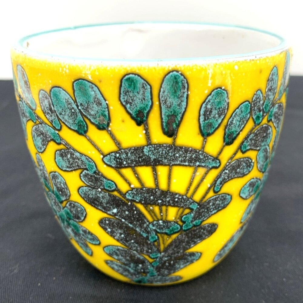 Italy Ceramic Plant Blue Yellow Paisley Pattern 4" Tall